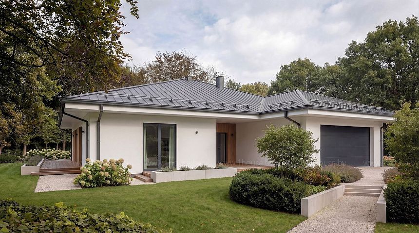 Проект одноэтажного дома с гаражом на две машины