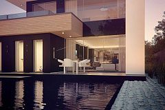 Двухэтажный дом в строгом современном стиле, со спортивным залом на первом этаже