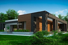 Одноэтажный дом с плоской кровлей и террасой