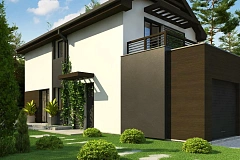 Проект двухэтажного дома в современном стиле, подойдет для строительства на узком участке.