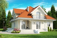 Элегантный классический дом с изящными мансардными окнами и балконами.