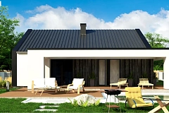 Компактный одноэтажный дом с двускатной крышей и 3 спальнями