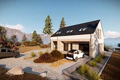 Современный мансардный дом с двускатной крышей