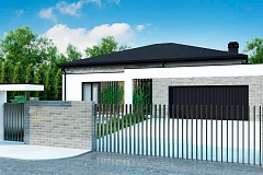 Традиционный одноуровневый дом с функциональным расположением комнат и гаражом на 2 авто.