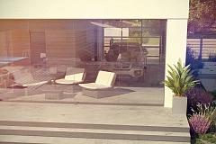 Современный одноэтажный дом хай-тек с навесом для автомобиля