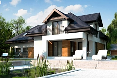 Версия проекта Z284 c большим гаражом справа, рассчитанным на 2 машины