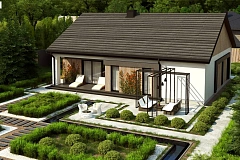 Практичный одноуровневый дом без гаража с современным экстерьером.