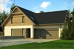 Стильный и аккуратный мансардный дом с гаражом для двух машин.