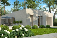 Одноэтажный дом в современном стиле, с большими застекленными окнами