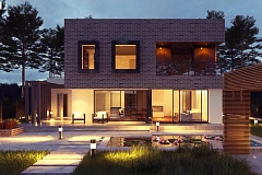 Проект двухэтажного дома с современным фасадом и удобным интерьером.