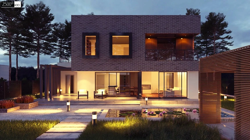 Проект двухэтажного дома с современным фасадом и удобным интерьером.