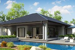 Одноэтажный дом с каменной облицовкой фасадов