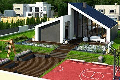 Увеличенная версия проекта Zx201 с просторной гостиной совмещенной с кухней