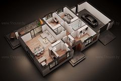 Одноэтажный дом с гаражом на 1 авто и 3 спальнями. 