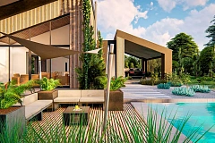 Современный дом с односкатной крышей, предназначенный для семьи 2 + 2