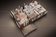 Проект компактного и функционального одноэтажного дома с тремя спальнями.