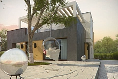 Дом современного дизайна с гаражом и кабинетом на первом этаже.