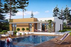 Одноэтажный дом модернистского характера с гаражом для двух автомобилей.