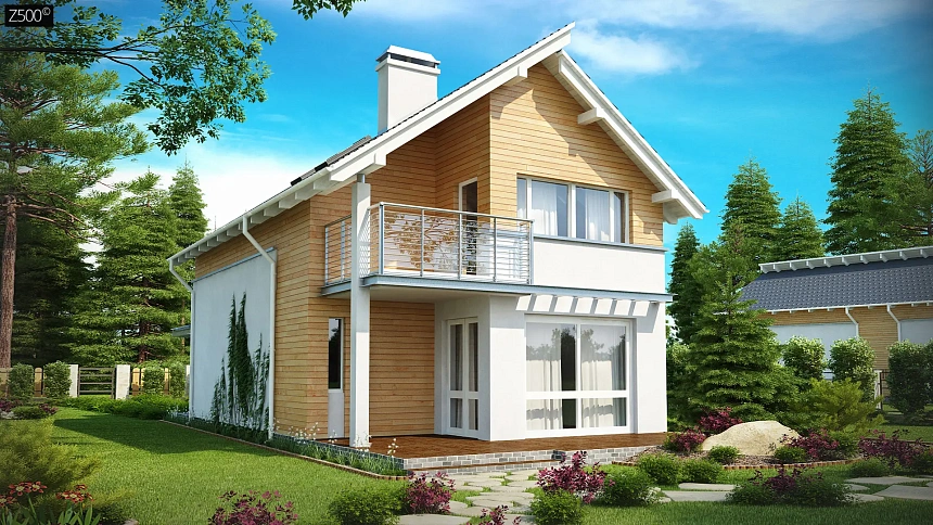 Энергоэффективный и удобный дом с современными элементами отделки фасадов. Подходит для узкого участка.