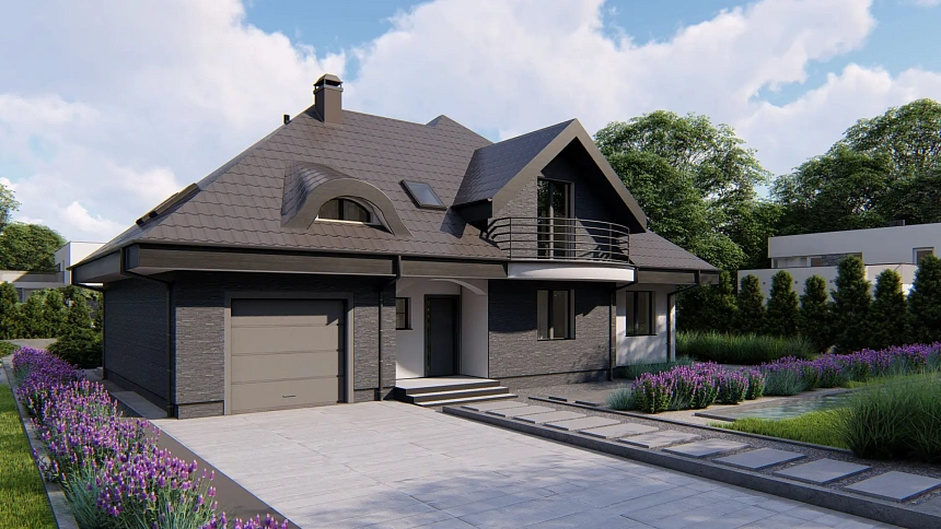 Версия проекта Z18 со встроенным гаражом с левой стороны дома
