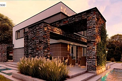 Проект двухэтажного просторного дома с плоской кровлей и панорамным остеклением.