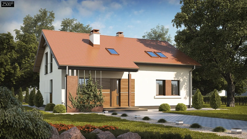 Комфортный мансардный дом с двускатной крышей.