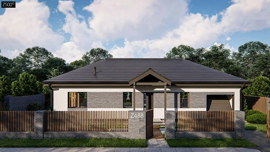 Одноэтажный дом на 3 комнаты, гостиная со столовой и гараж на одну машину