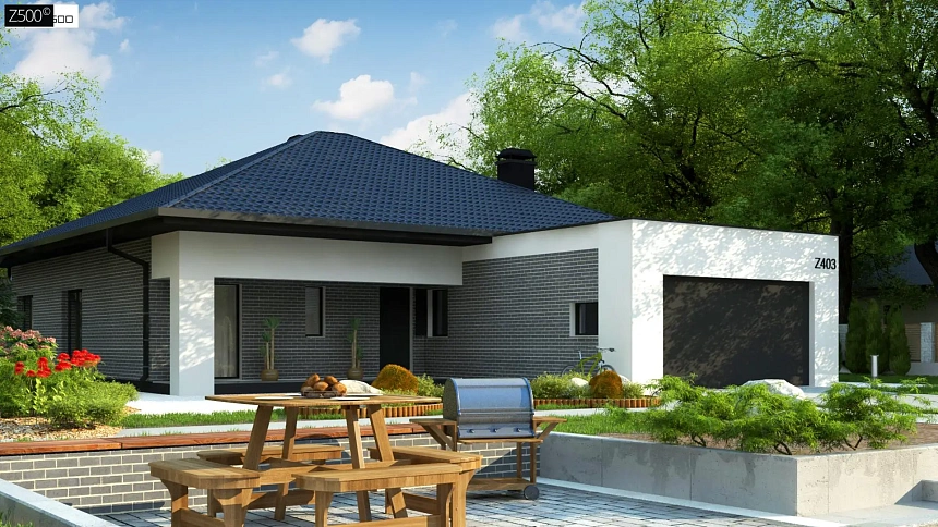 Одноэтажный дом с четырьмя спальнями и гаражом на два автомобиля