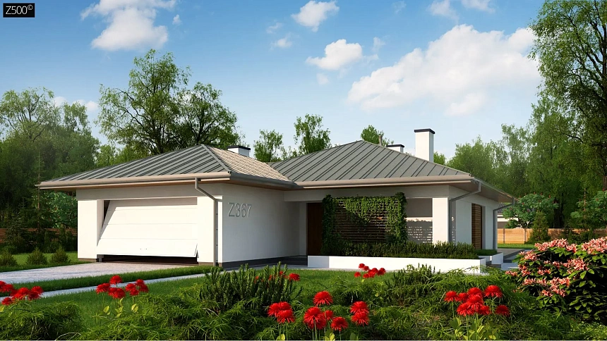 Одноэтажный дом с гаражом на две машины