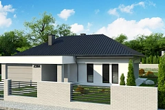 Компактный одноэтажный коттедж с гаражом для одной машины