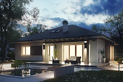 Комфортный элегантный дом с тремя спальнями и выступающим фронтальным гаражом.