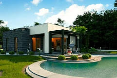 Небольшой современный одноэтажный проект дома с плоской кровлей