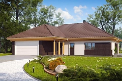 Проект одноэтажного c гаражом для двух авто, с возможностью обустройства мансарды.