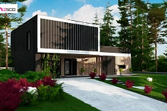 Проект просторного двухуровневого дома с оригинальным современным экстерьером.