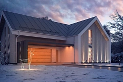 Современный мансардный дом с гаражом на две машины