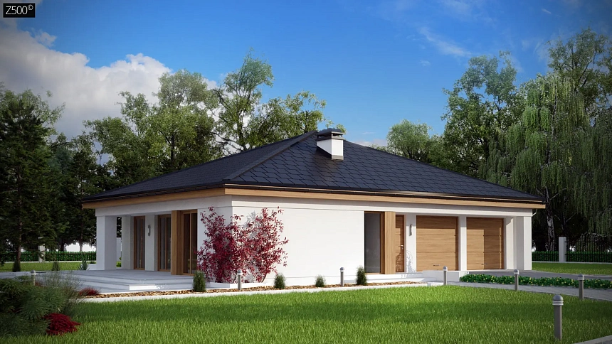 Практичный одноэтажный дом с четырьмя спальнями и гаражом.