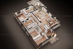 Одноэтажный дом с 4 комнатами.