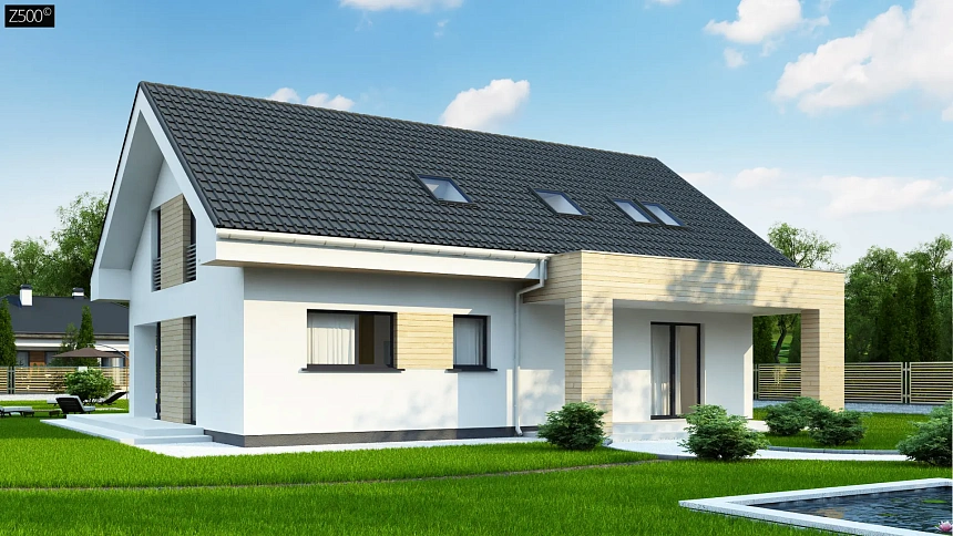 Аккуратный мансардный коттедж с гостевой спальней на первом этаже