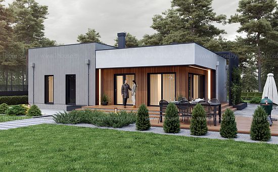 Современный одноэтажный дом с 3мя спальнями.