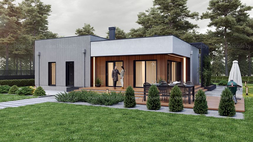 Современный одноэтажный дом с 3мя спальнями.