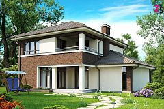 Элегантный двухэтажный дом с боковым гаражом и кабинетом на первом этаже.