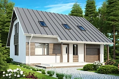 Практичный аккуратный дом с мансардой, со встроенным гаражом для одной машины.