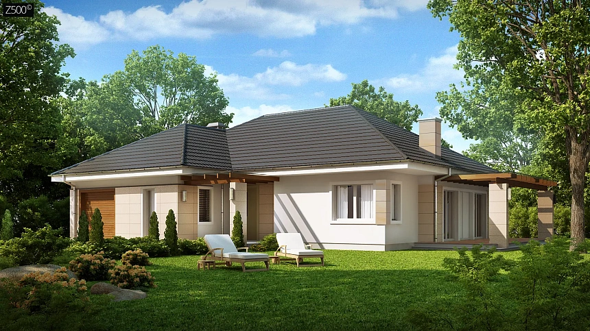 Практичный одноэтажный дом с гаражом для одной машины