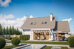 Проект практичного дома с эркером и гаражом на одну машину.