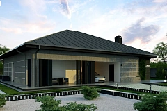 Проект дома с одноуровневой оригинальной планировкой и современным экстерьером.