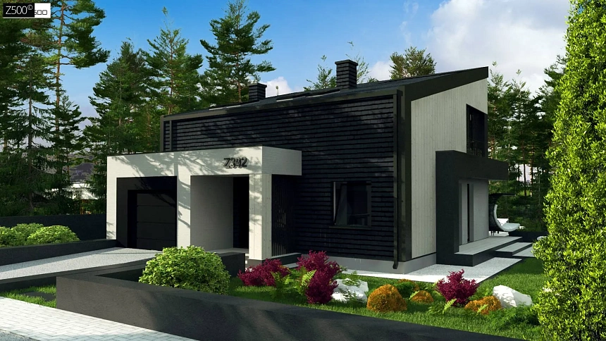 Современный двухуровневый дом с гаражом на одно авто и террасой на первом этаже