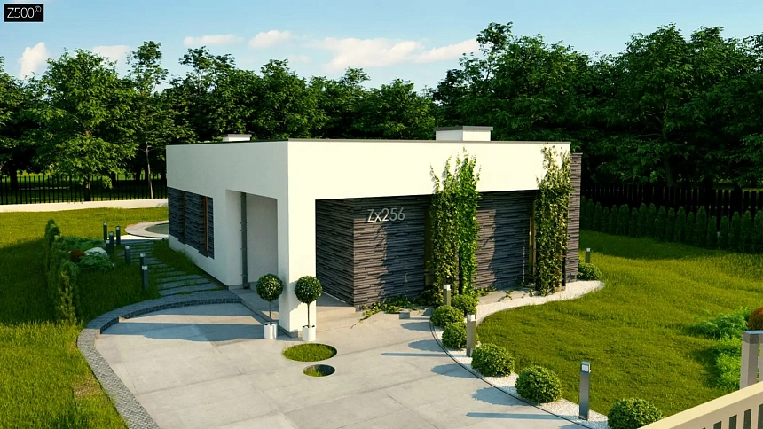 Небольшой современный одноэтажный проект дома с плоской кровлей