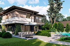 Двухэтажный дом с многоскатной крышей, гараж на 2 машины, большая гостиная