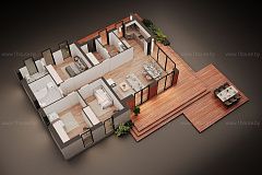 Современный одноэтажный дом с 3мя спальнями.