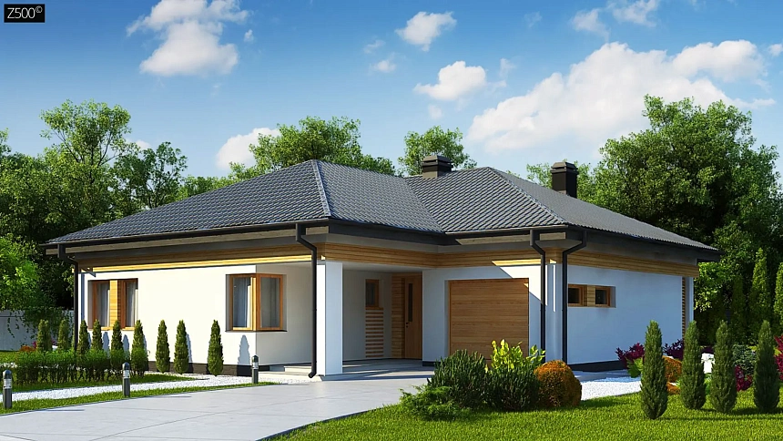 Вариант проекта одноэтажного дома Z204&nbsp;&nbsp;с гаражом для одной машины.